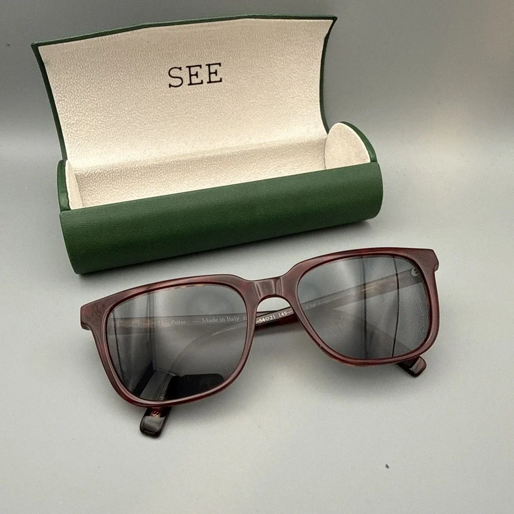SEE 9651 Authentic Polarized Square Sunglasses Red Tortoiseshell 54-21 145 &Case
